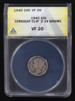 Mint Error 1940 Mercury Dime Straight Clip 2.34 Grams (ANACS VF20) at PristineAuction.com