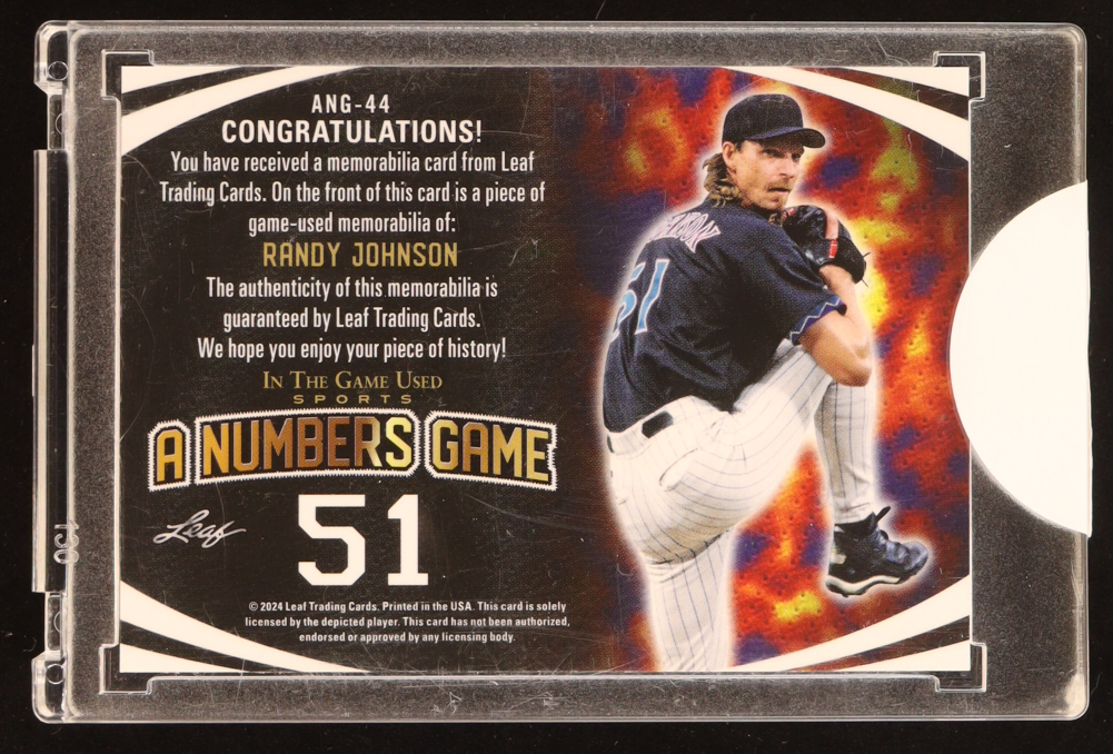Randy Johnson 2024 Leaf In The Game Used Sports A Numbers Game #ANG-44 #1/4 at PristineAuction.com Randy Johnson 2024 Leaf In The Game Used Sports A Numbers Game #ANG-44 #1/4 at PristineAuction.com