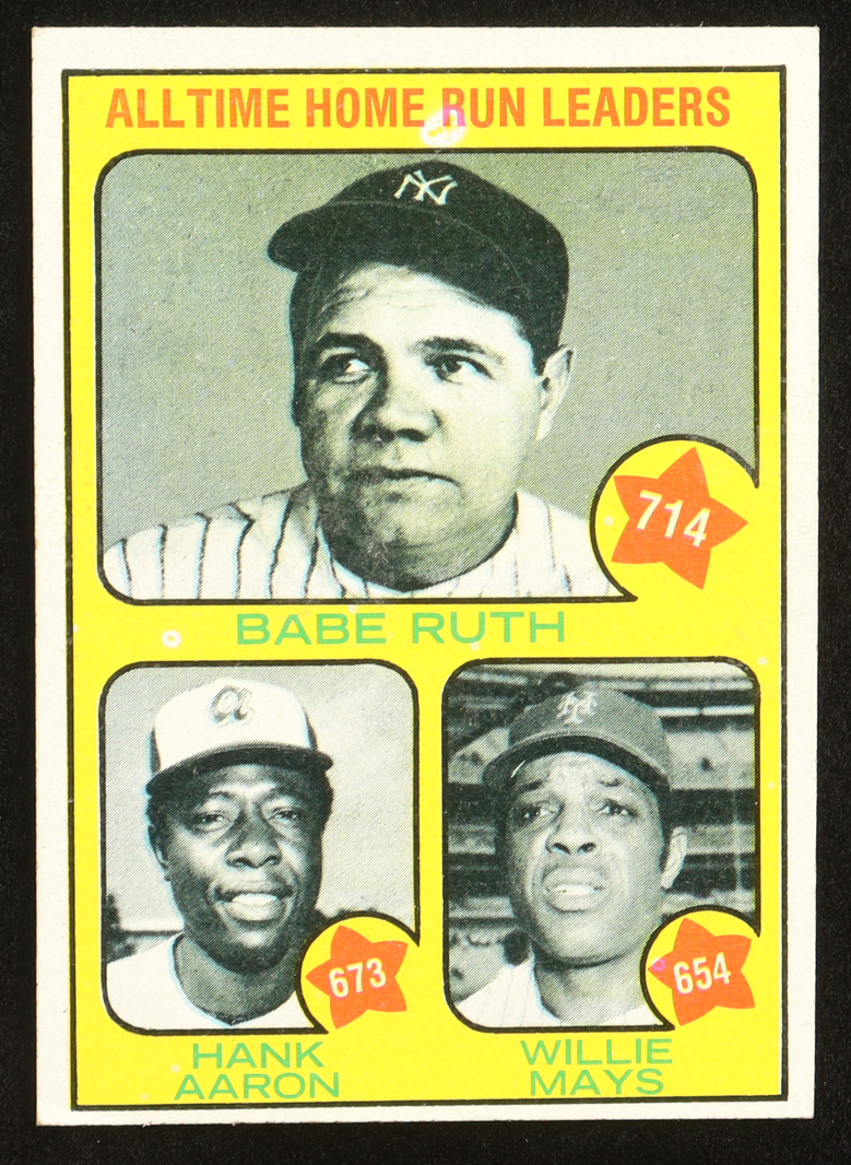 Babe Ruth / Hank Aaron / Willie Mays 1973 Topps All-Time Home Run Leaders #1 at PristineAuction.com Babe Ruth / Hank Aaron / Willie Mays 1973 Topps All-Time Home Run Leaders #1 at PristineAuction.com