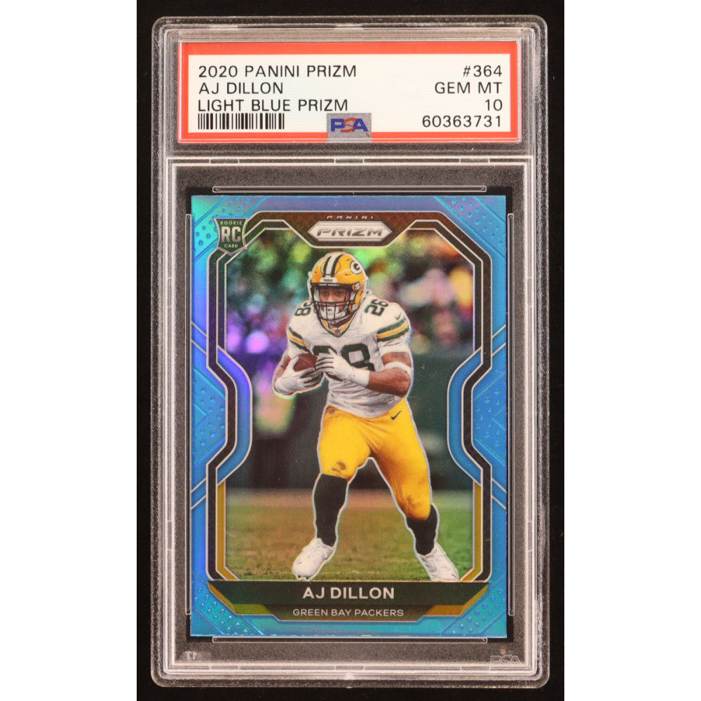 AJ Dillon 2020 Panini Prizm Light Blue #364 RC (PSA 10) at PristineAuction.com