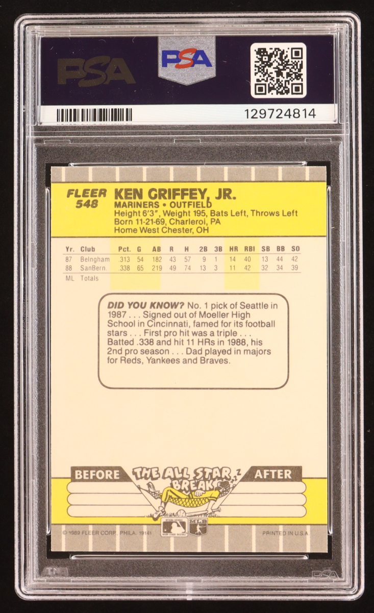 Ken Griffey Jr. 1989 Fleer #548 RC (PSA 9) at PristineAuction.com Ken Griffey Jr. 1989 Fleer #548 RC (PSA 9) at PristineAuction.com
