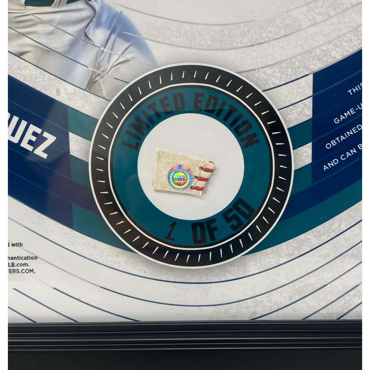 Julio Rodriguez Mariners LE Custom Framed Photo Display with Piece of Game-Used Baseball (MLB) at PristineAuction.com Julio Rodriguez Mariners LE Custom Framed Photo Display with Piece of Game-Used Baseball (MLB) at PristineAuction.com