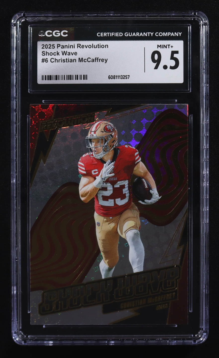 Christian McCaffrey 2025 Panini Revolution Shock Wave #6 (CGC 9.5) at PristineAuction.com Christian McCaffrey 2025 Panini Revolution Shock Wave #6 (CGC 9.5) at PristineAuction.com