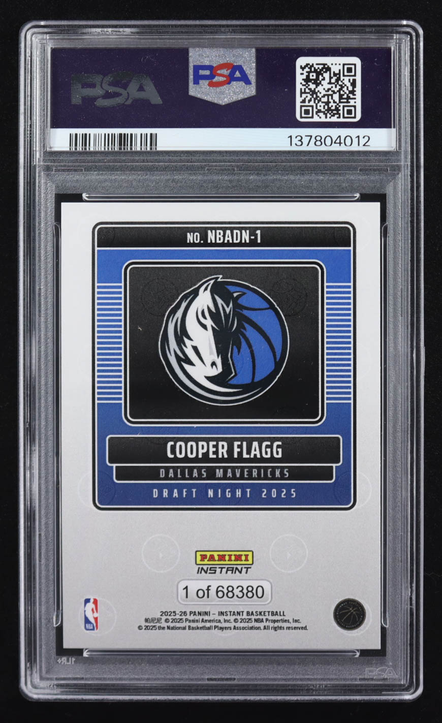 Cooper Flagg 2025 Panini Instant NBA Draft Night #1 RC (PSA 10) at PristineAuction.com Cooper Flagg 2025 Panini Instant NBA Draft Night #1 RC (PSA 10) at PristineAuction.com