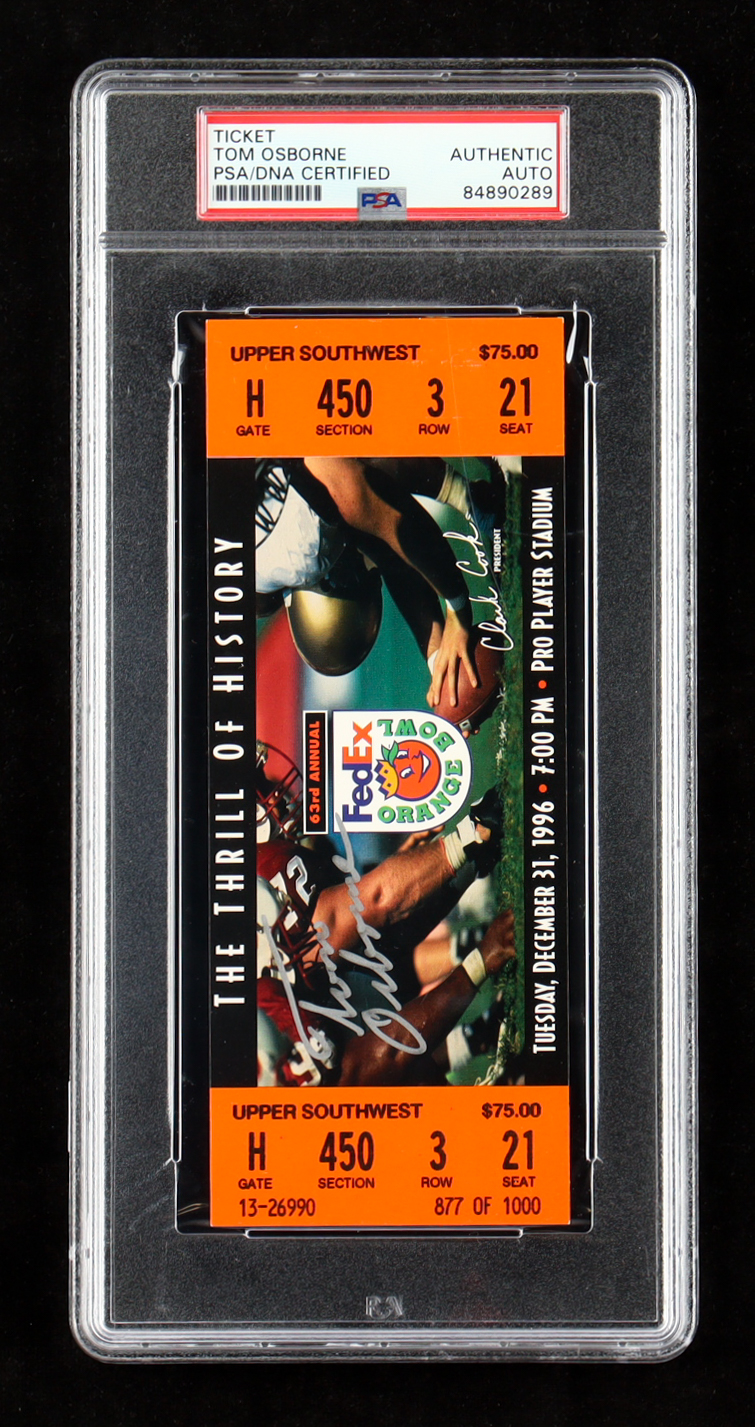 Tom Osborne Signed 1996 63rd Annual FedEx Orange Bowl Game Ticket (PSA) at PristineAuction.com Tom Osborne Signed 1996 63rd Annual FedEx Orange Bowl Game Ticket (PSA) at PristineAuction.com