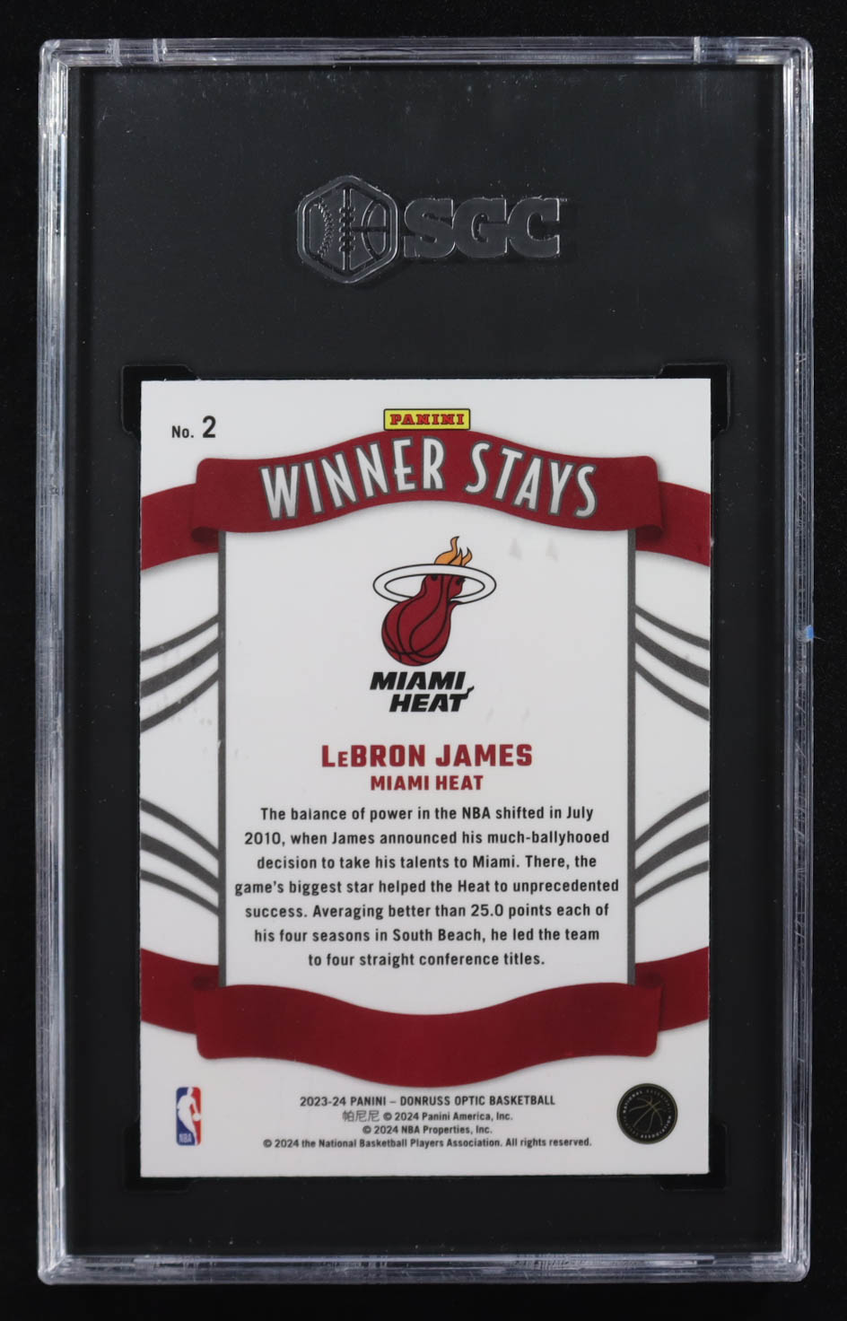LeBron James 2023-24 Donruss Optic Winner Stays #2 (SGC 10) at PristineAuction.com LeBron James 2023-24 Donruss Optic Winner Stays #2 (SGC 10) at PristineAuction.com