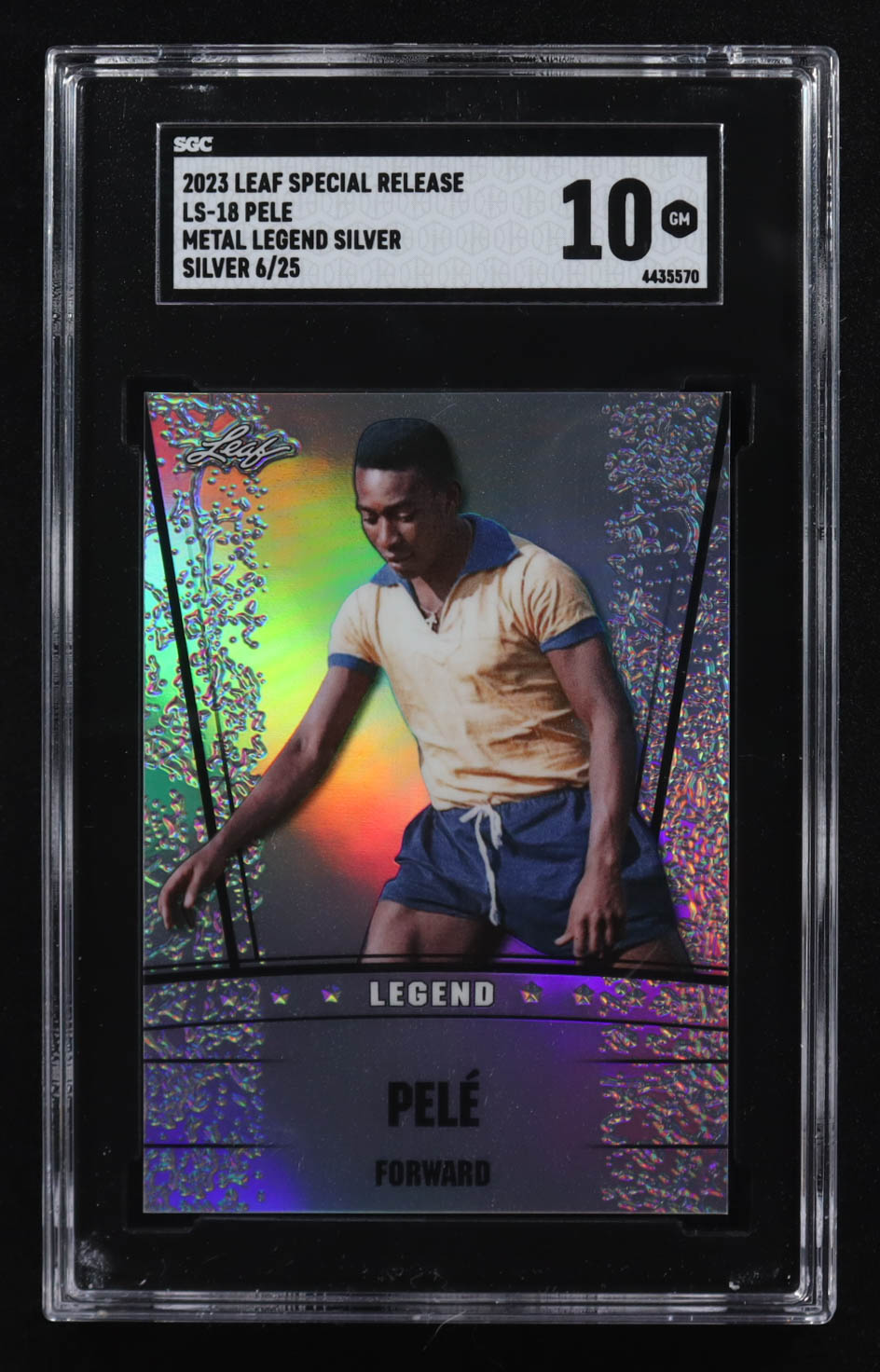 Pele 2023 Leaf Metal Special Release Legend Silver Prismatic Silver #LS18 #6/25 (SGC 10) at PristineAuction.com Pele 2023 Leaf Metal Special Release Legend Silver Prismatic Silver #LS18 #6/25 (SGC 10) at PristineAuction.com