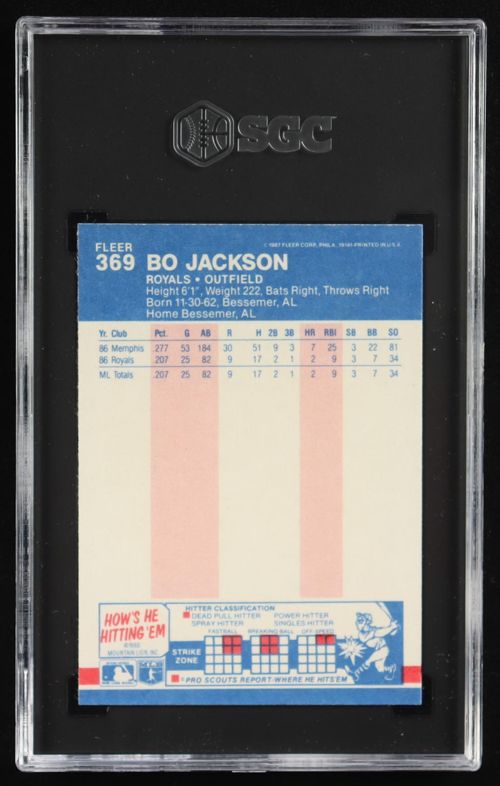 Bo Jackson 1987 Fleer #369 RC (SGC 9) at PristineAuction.com Bo Jackson 1987 Fleer #369 RC (SGC 9) at PristineAuction.com