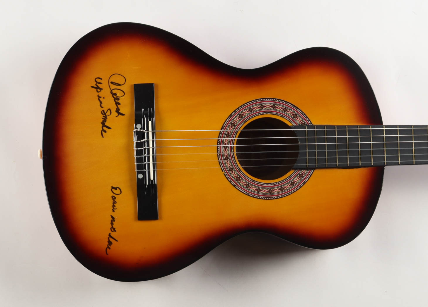 Cheech Marin Signed Full-Size Acoustic Guitar Inscribed "Up in Smoke" (JSA) at PristineAuction.com Cheech Marin Signed Full-Size Acoustic Guitar Inscribed "Up in Smoke" (JSA) at PristineAuction.com