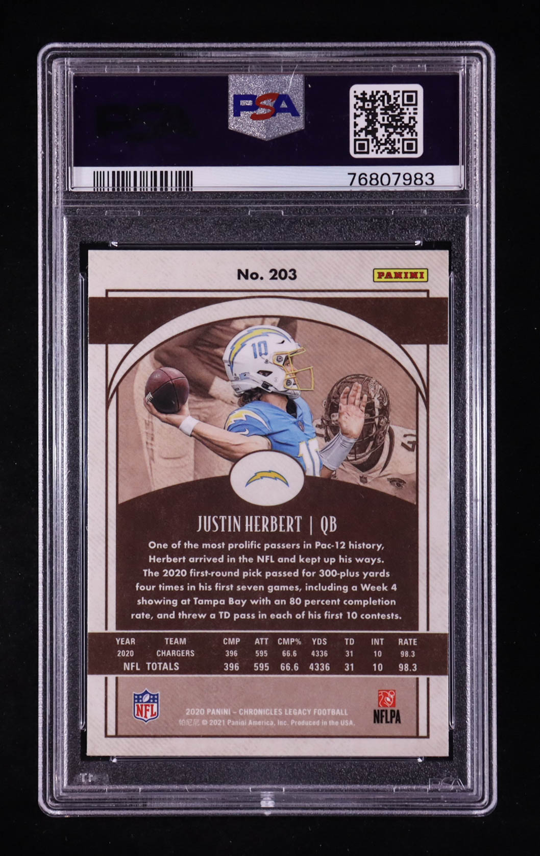 Justin Herbert 2020 Panini Legacy #203 Chronicles RC (PSA 10) at PristineAuction.com Justin Herbert 2020 Panini Legacy #203 Chronicles RC (PSA 10) at PristineAuction.com