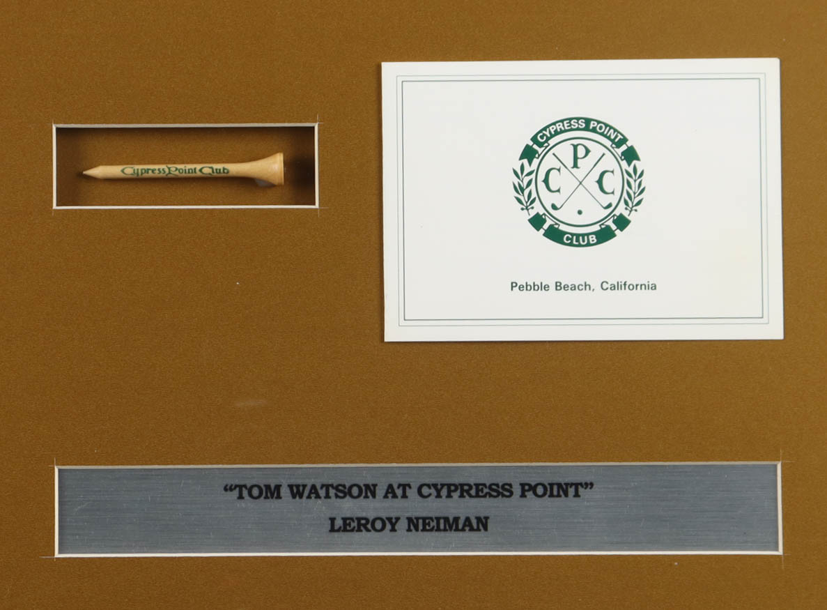 LeRoy Neiman "Tom Watson At Cypress Point" Custom Framed Art Print with Scorecard & Golf Tee at PristineAuction.com LeRoy Neiman "Tom Watson At Cypress Point" Custom Framed Art Print with Scorecard & Golf Tee at PristineAuction.com