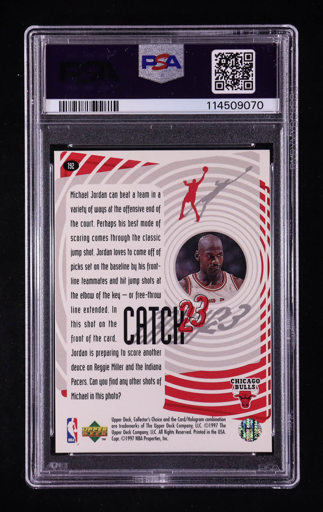 Michael Jordan 1997-98 Collector's Choice #192 / Catch 23 Jump Shot (PSA 9) at PristineAuction.com Michael Jordan 1997-98 Collector's Choice #192 / Catch 23 Jump Shot (PSA 9) at PristineAuction.com
