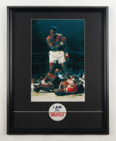 "Muhammad Ali over Sonny Liston" Custom Framed Art Print with 1960s Ali Lapel Pin at PristineAuction.com