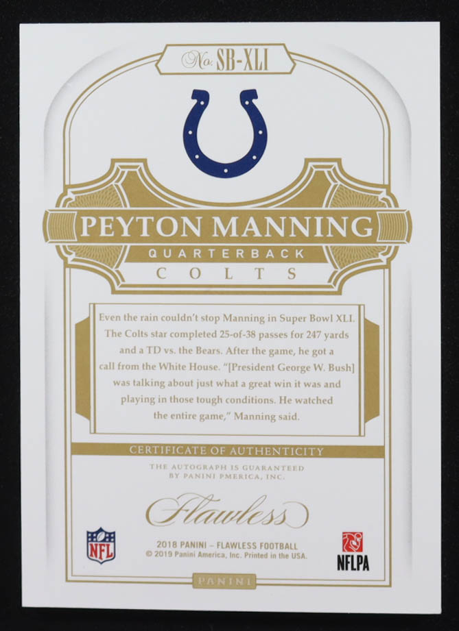 Peyton Manning 2018 Panini Flawless Super Bowl MVPs Autographs #13 #03/10 at PristineAuction.com Peyton Manning 2018 Panini Flawless Super Bowl MVPs Autographs #13 #03/10 at PristineAuction.com