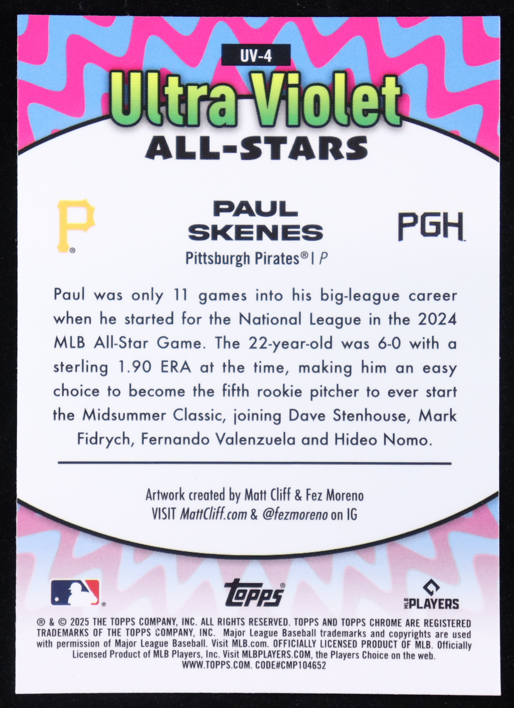 Paul Skenes 2025 Topps Chrome Ultra Violet All-Stars #UV4 at PristineAuction.com Paul Skenes 2025 Topps Chrome Ultra Violet All-Stars #UV4 at PristineAuction.com
