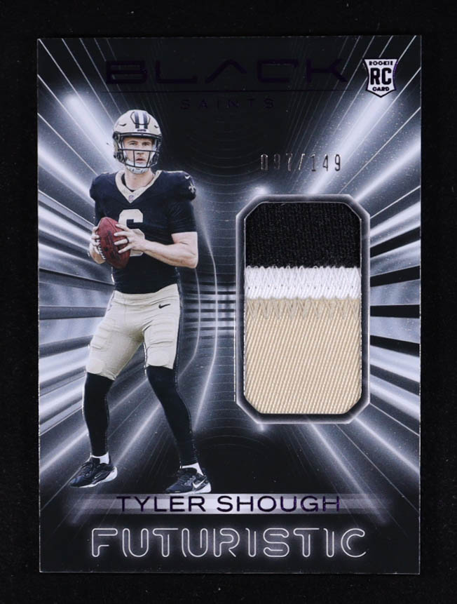 Tyler Shough 2025 Panini Black Futuristic Jerseys Royal #20 RC #97/149 at PristineAuction.com Tyler Shough 2025 Panini Black Futuristic Jerseys Royal #20 RC #97/149 at PristineAuction.com