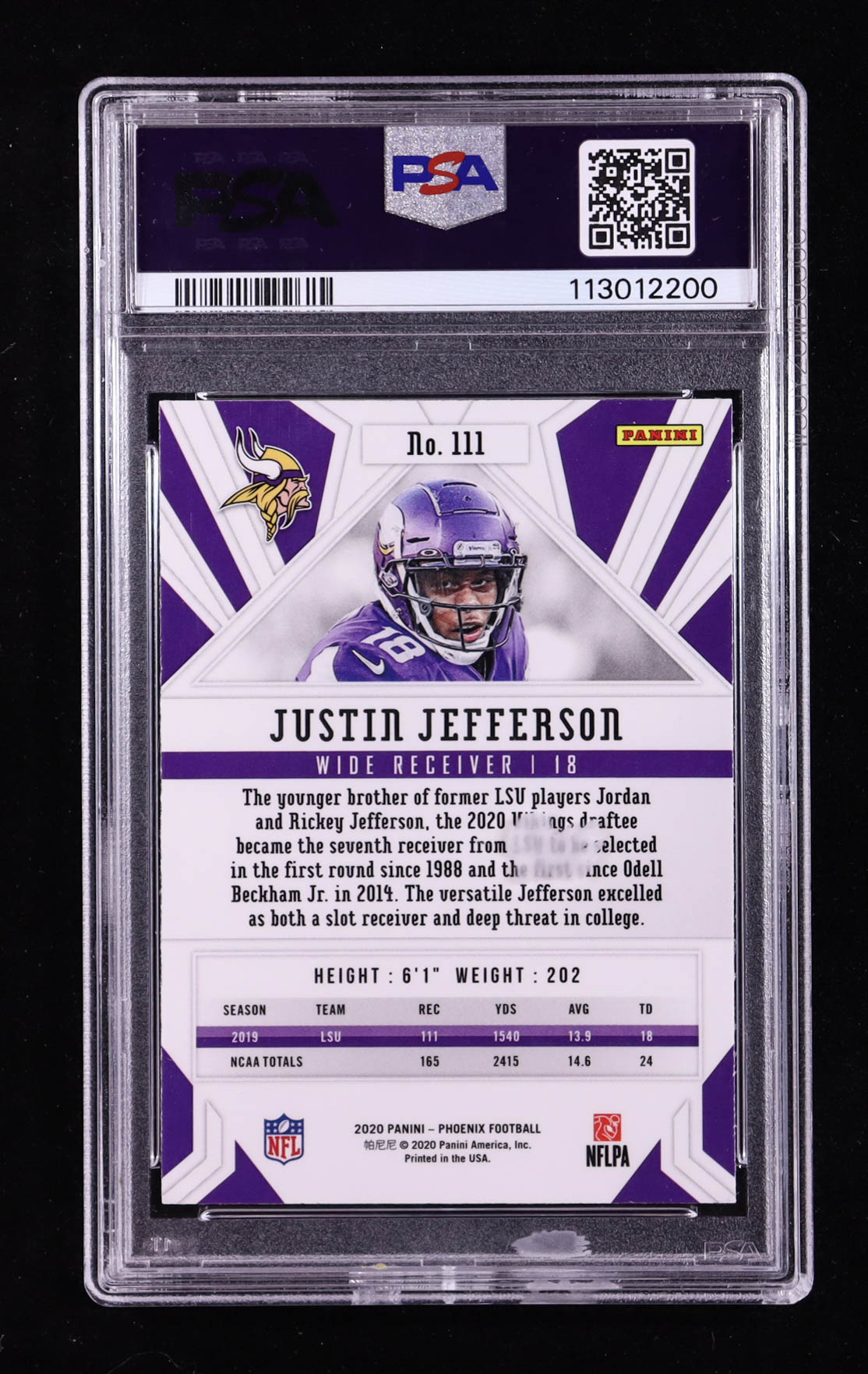 Justin Jefferson 2020 Panini Phoenix Fire Burst #111 RC (PSA 9) at PristineAuction.com Justin Jefferson 2020 Panini Phoenix Fire Burst #111 RC (PSA 9) at PristineAuction.com