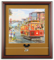 "Mickey & Friends in San Francisco" by Thomas Kinkade Custom Framed Print Display With 2002 Disney Pin at PristineAuction.com