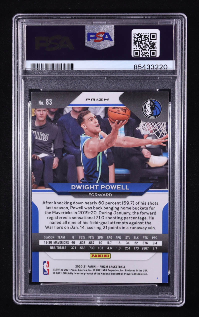 Dwight Powell Signed 2020-21 Panini Prizm Prizms Red White and Blue #83 (PSA Encapsulated) at PristineAuction.com Dwight Powell Signed 2020-21 Panini Prizm Prizms Red White and Blue #83 (PSA Encapsulated) at PristineAuction.com