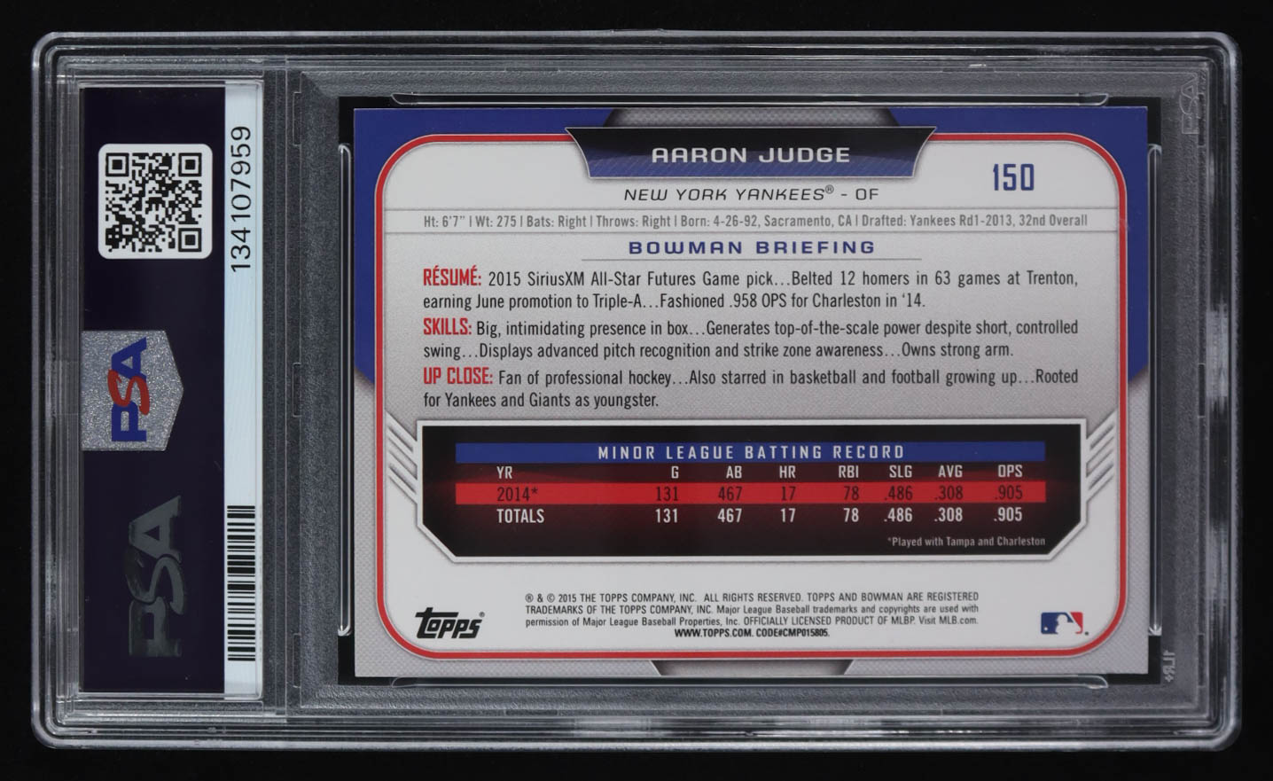 Aaron Judge 2015 Bowman Draft #150 RC (PSA 9) at PristineAuction.com Aaron Judge 2015 Bowman Draft #150 RC (PSA 9) at PristineAuction.com
