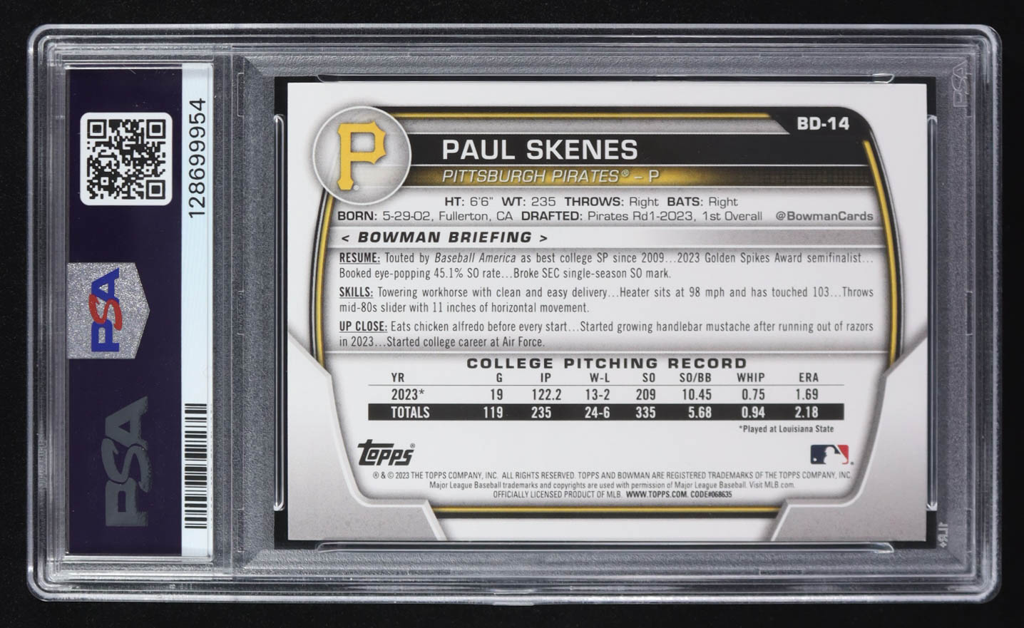 Paul Skenes 2023 Bowman Draft #BD-14 RC (PSA 9) at PristineAuction.com Paul Skenes 2023 Bowman Draft #BD-14 RC (PSA 9) at PristineAuction.com