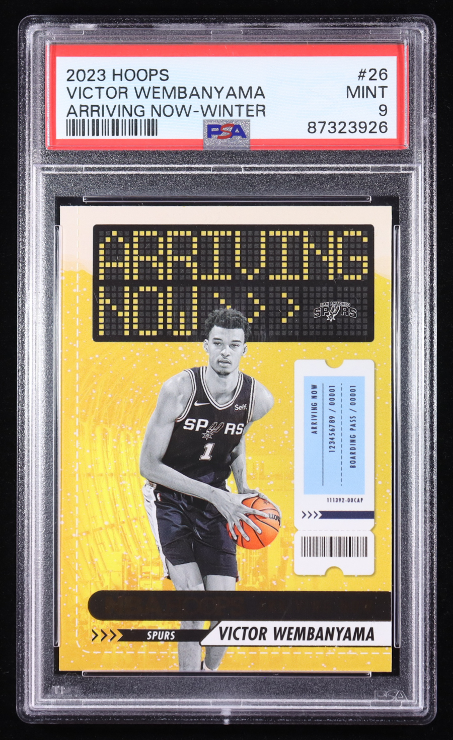 Victor Wembanyama 2023-24 Hoops Arriving Now #26 RC (PSA 9) at PristineAuction.com Victor Wembanyama 2023-24 Hoops Arriving Now #26 RC (PSA 9) at PristineAuction.com