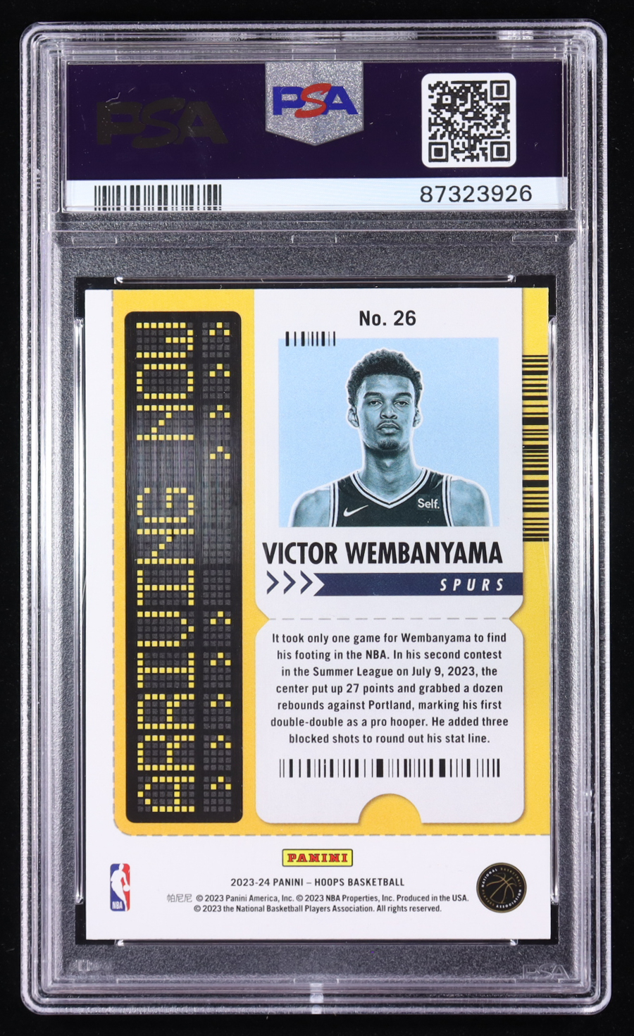Victor Wembanyama 2023-24 Hoops Arriving Now #26 RC (PSA 9) at PristineAuction.com Victor Wembanyama 2023-24 Hoops Arriving Now #26 RC (PSA 9) at PristineAuction.com