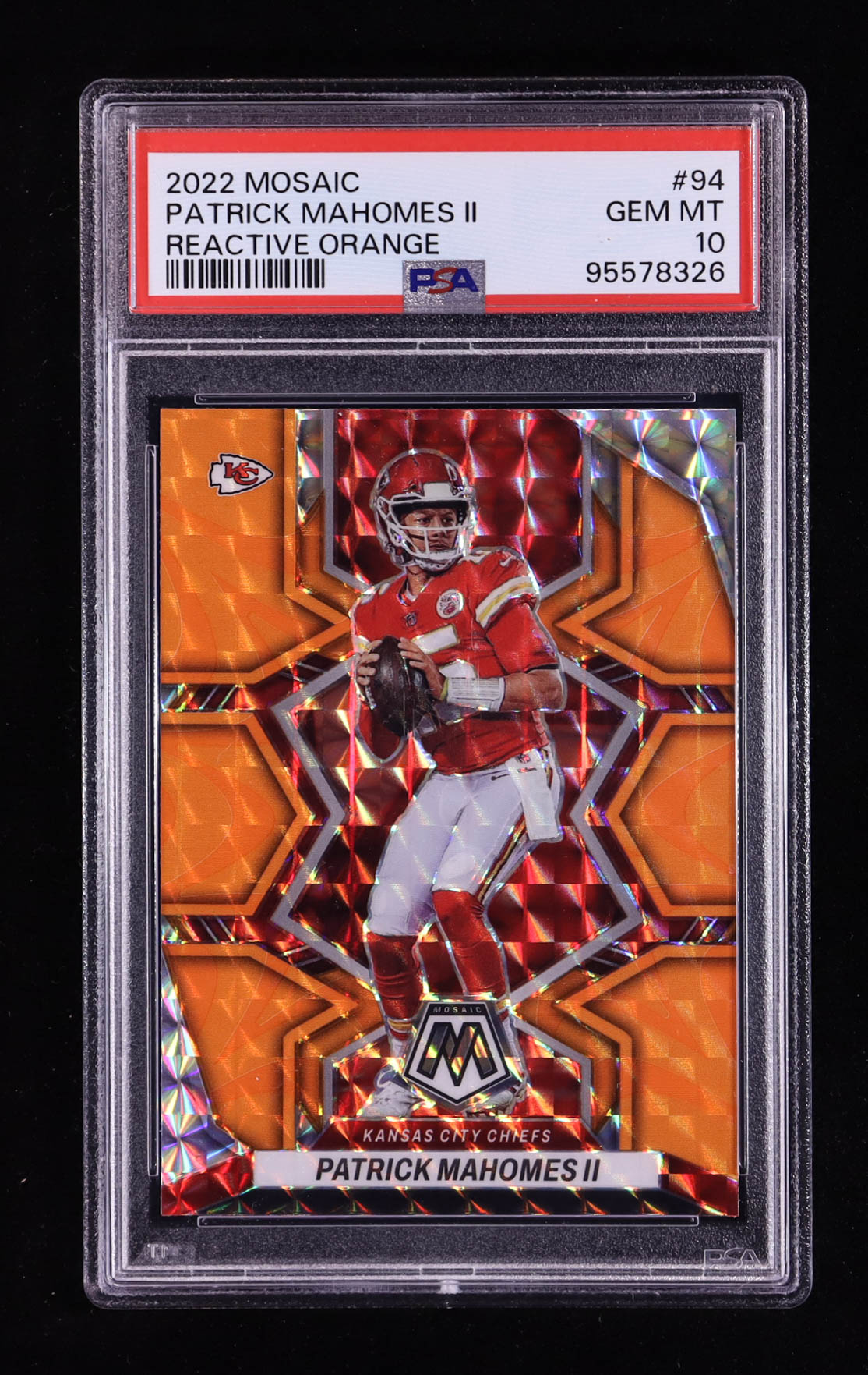 Patrick Mahomes II 2022 Panini Mosaic Mosaic Reactive Orange #94 (PSA 10) at PristineAuction.com Patrick Mahomes II 2022 Panini Mosaic Mosaic Reactive Orange #94 (PSA 10) at PristineAuction.com
