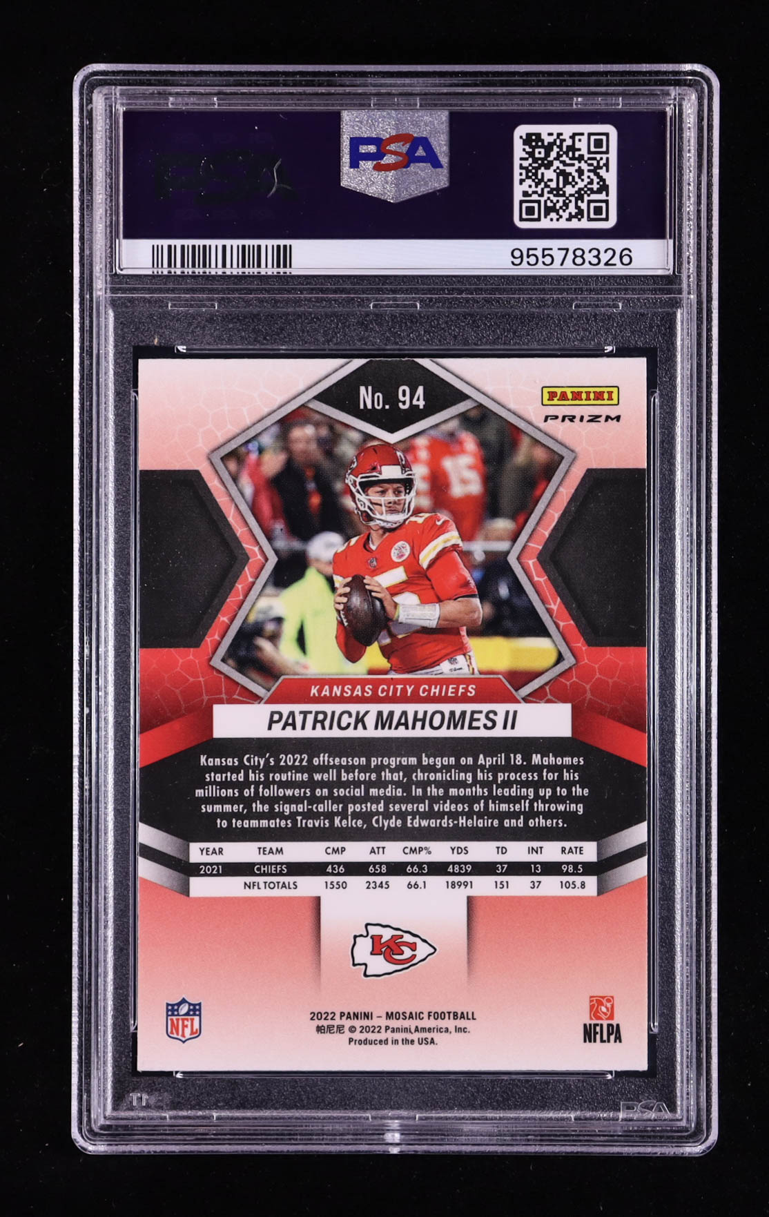 Patrick Mahomes II 2022 Panini Mosaic Mosaic Reactive Orange #94 (PSA 10) at PristineAuction.com Patrick Mahomes II 2022 Panini Mosaic Mosaic Reactive Orange #94 (PSA 10) at PristineAuction.com