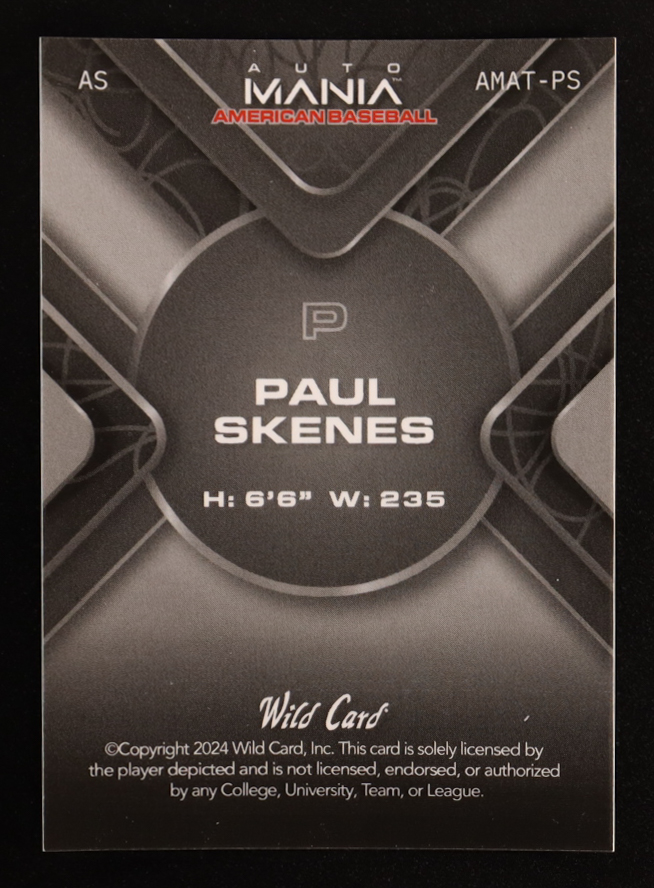 Paul Skenes 2024 Wild Card Auto Mania American Baseball American Flag Mojo #AMAT-PS #20/50 RC at PristineAuction.com Paul Skenes 2024 Wild Card Auto Mania American Baseball American Flag Mojo #AMAT-PS #20/50 RC at PristineAuction.com