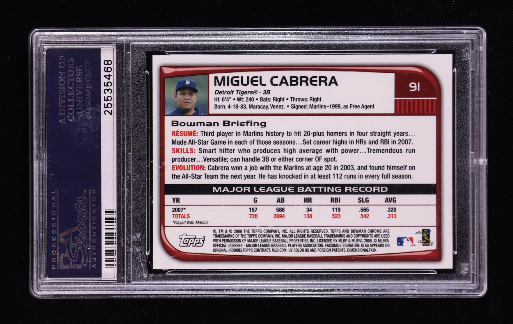 Miguel Cabrera 2008 Bowman Chrome #91 (PSA 10) at PristineAuction.com Miguel Cabrera 2008 Bowman Chrome #91 (PSA 10) at PristineAuction.com