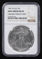 Mint Error 1987 American Silver Eagle $1 Coin Obverse Struck Through (NGC MS69) at PristineAuction.com