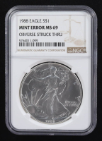 Mint Error 1988 American Silver Eagle $1 Coin Obverse Struck Through (NGC MS69) at PristineAuction.com