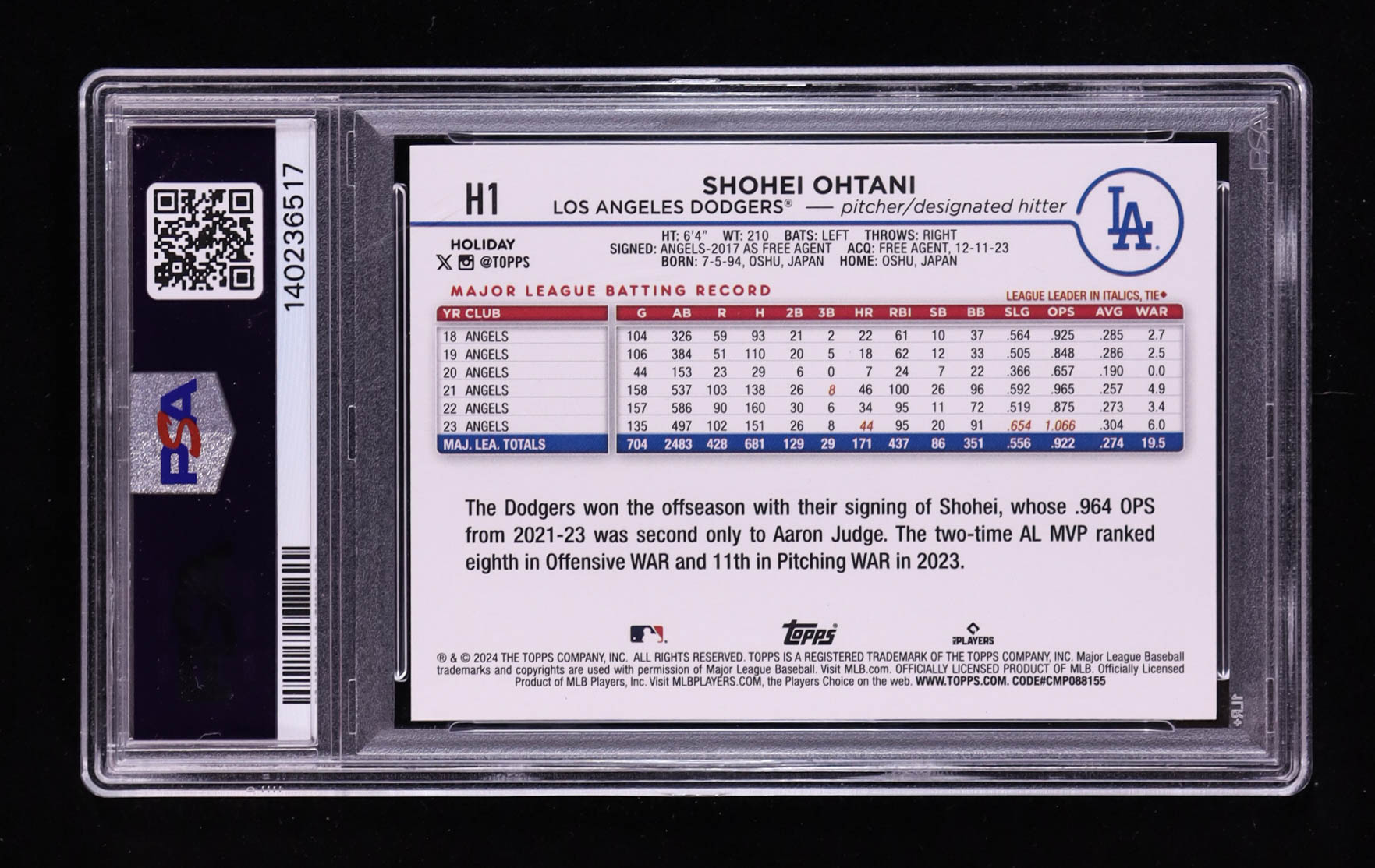 Shohei Ohtani 2024 Topps Holiday Photo Variations #H1 (PSA 10) at PristineAuction.com Shohei Ohtani 2024 Topps Holiday Photo Variations #H1 (PSA 10) at PristineAuction.com