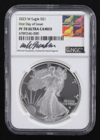 2023-W American Silver Eagle $1 Coin First Day of Issue - Michael Gaudioso Signed Label (NGC Proof 70 Ultra Cameo) at PristineAuction.com