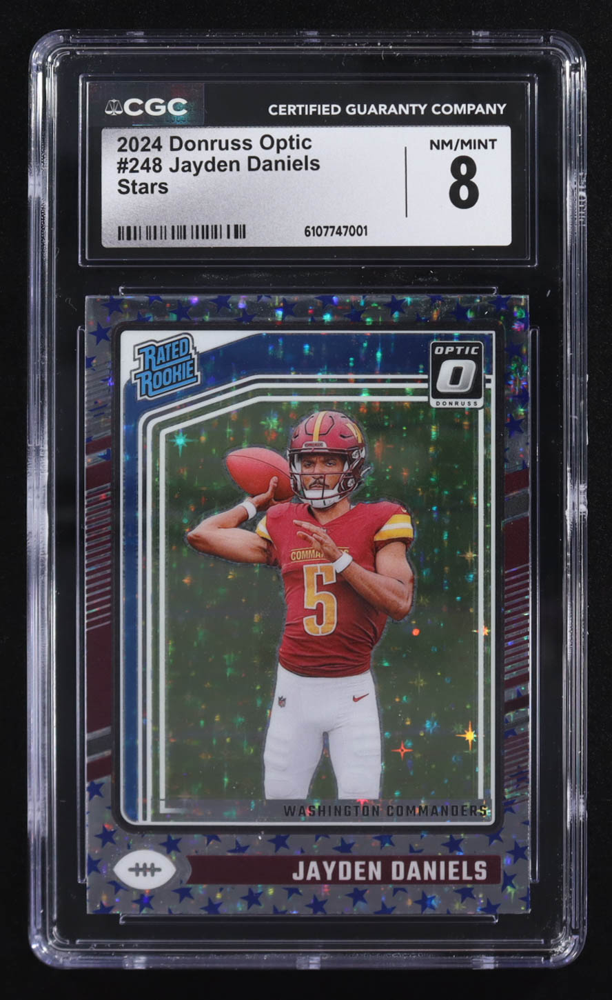 Jayden Daniels 2024 Panini Donruss Optic Stars RR #248 RC (CGC 8) at PristineAuction.com Jayden Daniels 2024 Panini Donruss Optic Stars RR #248 RC (CGC 8) at PristineAuction.com