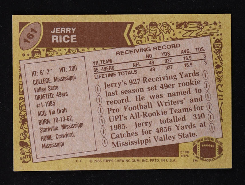 Jerry Rice 1986 Topps #161 RC at PristineAuction.com Jerry Rice 1986 Topps #161 RC at PristineAuction.com