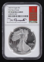 2023-W American Silver Eagle $1 Coin First Day of Issue Red Book Label - Kenneth Bressett Signed Label (NGC Proof 70 Ultra Cameo) at PristineAuction.com