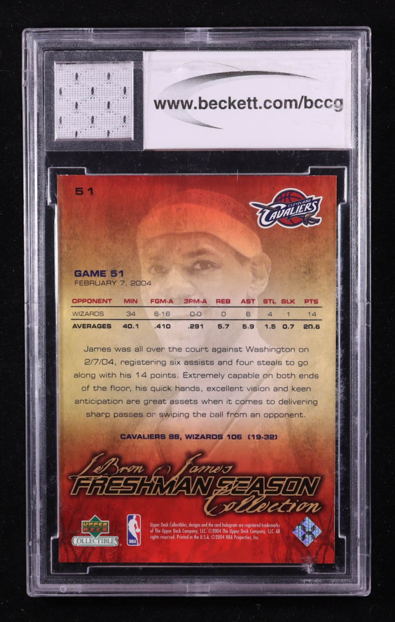 LeBron James 2004 Upper Deck LeBron James Freshman Season #51 with Game Used High School Jersey Patch (BCCG 10) at PristineAuction.com LeBron James 2004 Upper Deck LeBron James Freshman Season #51 with Game Used High School Jersey Patch (BCCG 10) at PristineAuction.com