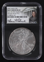 Mint Error 1997 American Silver Eagle $1 Coin Obverse Struck Thru Black Core Holder - Anna Escobedo Cabral Signed Label (NGC MS69) at PristineAuction.com