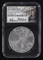 Mint Error 1998 American Silver Eagle $1 Coin Obverse Struck Thru Black Core Holder - Anna Escobedo Cabral Signed Label (NGC MS69) at PristineAuction.com