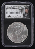 Mint Error 1986-(S) American Silver Eagle $1 Coin Struck at San Francisco Obverse Struck Thru Black Core Holder - Anna Escobedo Cabral Signed Label (NGC MS69) at PristineAuction.com