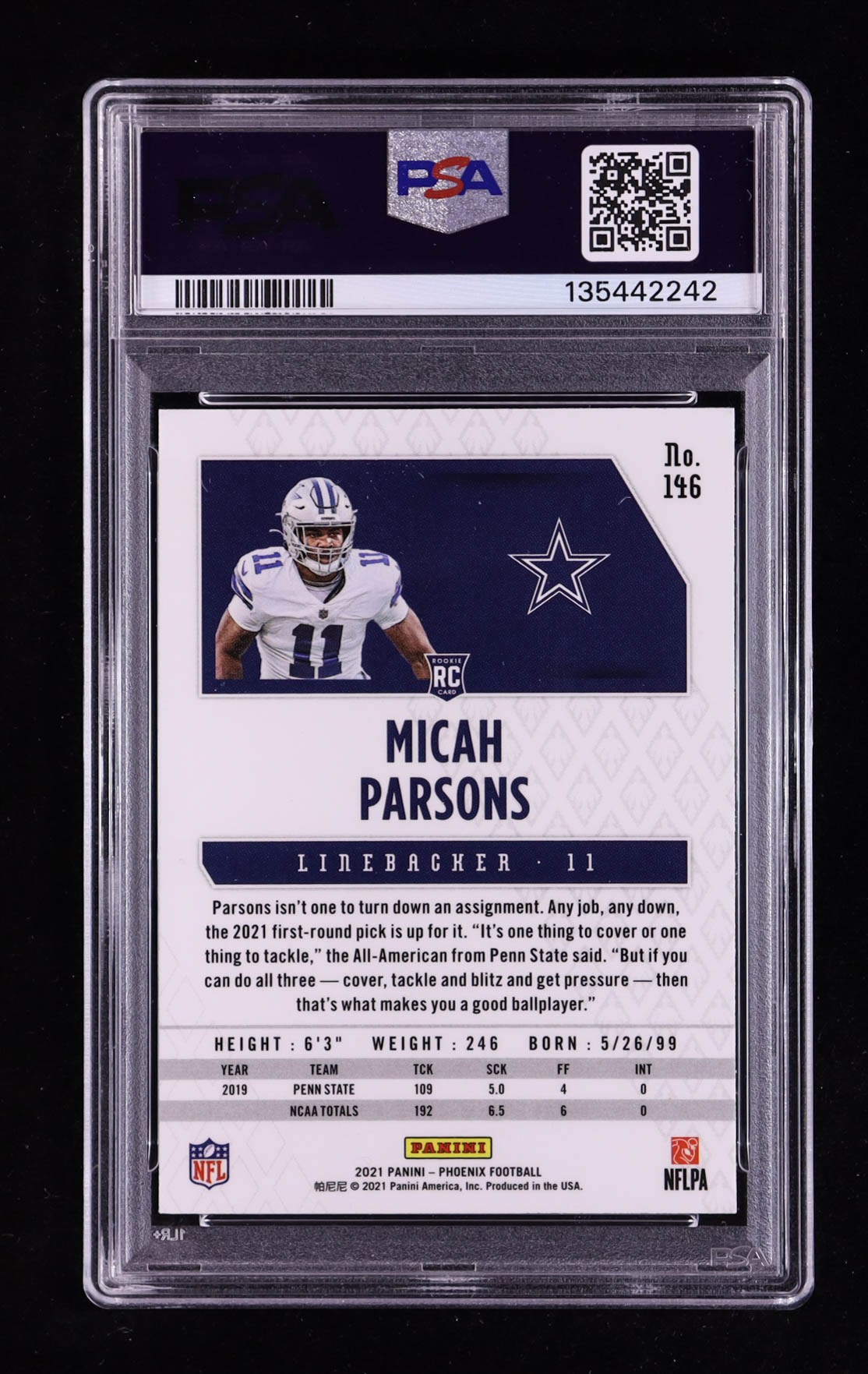 Micah Parsons 2021 Panini Phoenix Fire Burst #146 RC (PSA 10) at PristineAuction.com Micah Parsons 2021 Panini Phoenix Fire Burst #146 RC (PSA 10) at PristineAuction.com