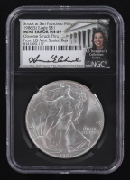 Mint Error 1986-(S) American Silver Eagle $1 Coin Struck at San Francisco Obverse Struck Thru Black Core Holder - Anna Escobedo Cabral Signed Label (NGC MS69) at PristineAuction.com