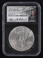 Mint Error 1986-(S) American Silver Eagle $1 Coin Struck at San Francisco Obverse Struck Thru Black Core Holder - Anna Escobedo Cabral Signed Label (NGC MS69) at PristineAuction.com