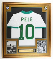 Pele Signed Custom Framed Jersey Display With (2) Cosmos Team Logo Patches & Mini World Cup Trophy (Beckett) at PristineAuction.com