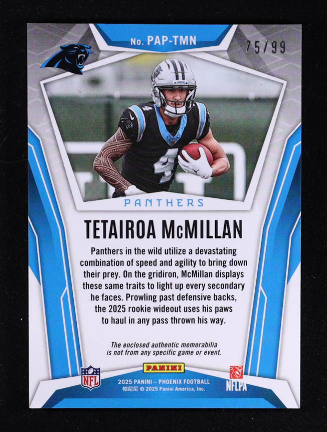 Tetairoa McMillan 2025 Panini Phoenix Pandora Patches Green #2 RC #75/99 at PristineAuction.com Tetairoa McMillan 2025 Panini Phoenix Pandora Patches Green #2 RC #75/99 at PristineAuction.com