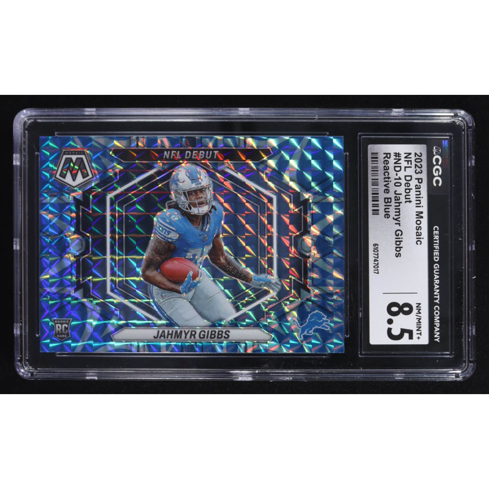 Jahmyr Gibbs 2023 Panini Mosaic NFL Debut Reactive Blue #ND-10 RC (CGC 8.5) at PristineAuction.com