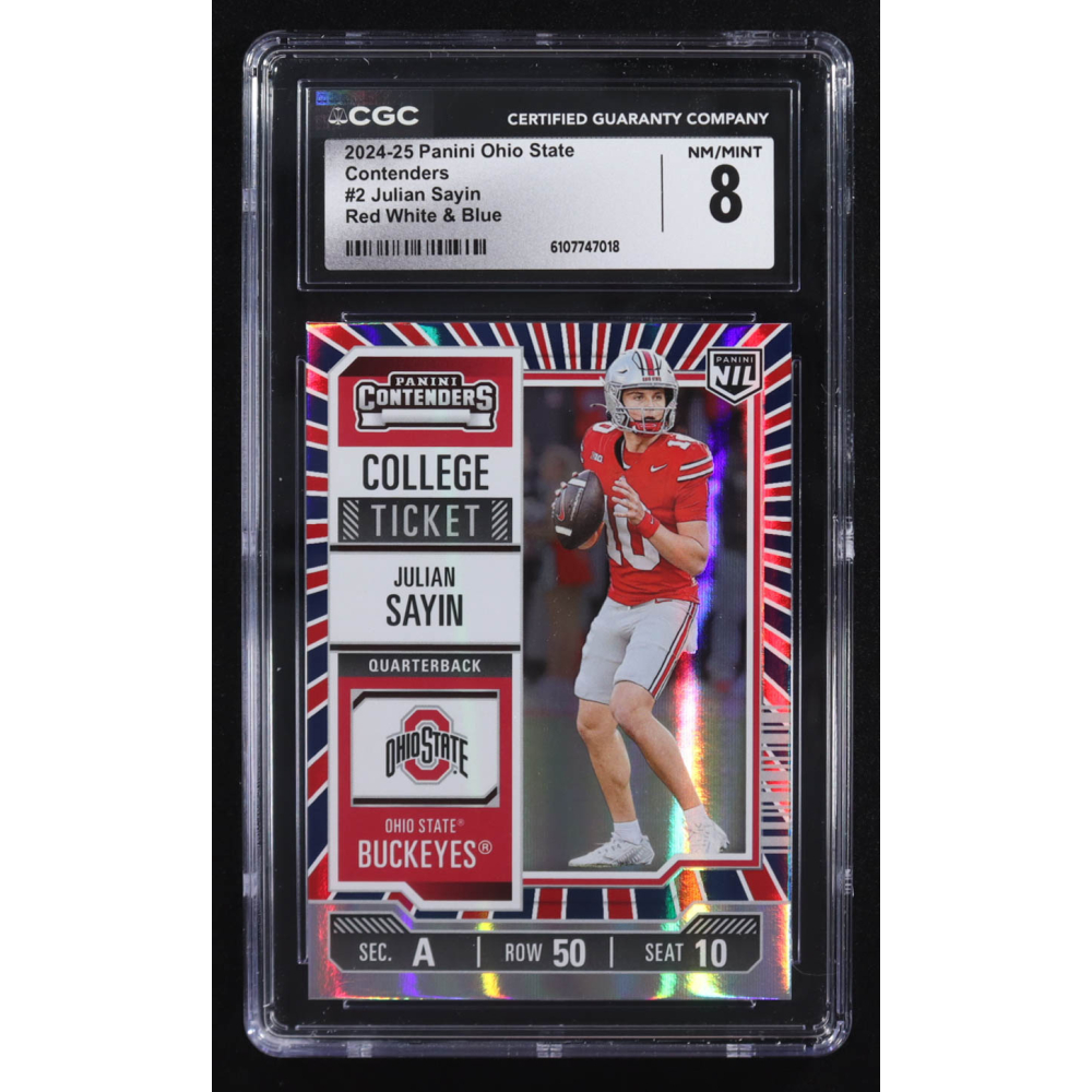 Julian Sayin 2024-25 Panini Contenders Ohio State Red White & Blue #2 RC (CGC 8) at PristineAuction.com