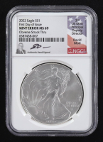 Mint Error 2022 American Silver Eagle $1 Coin First Day of Issue Obverse Struck Through - David Motl Signed Label (NGC MS69) at PristineAuction.com